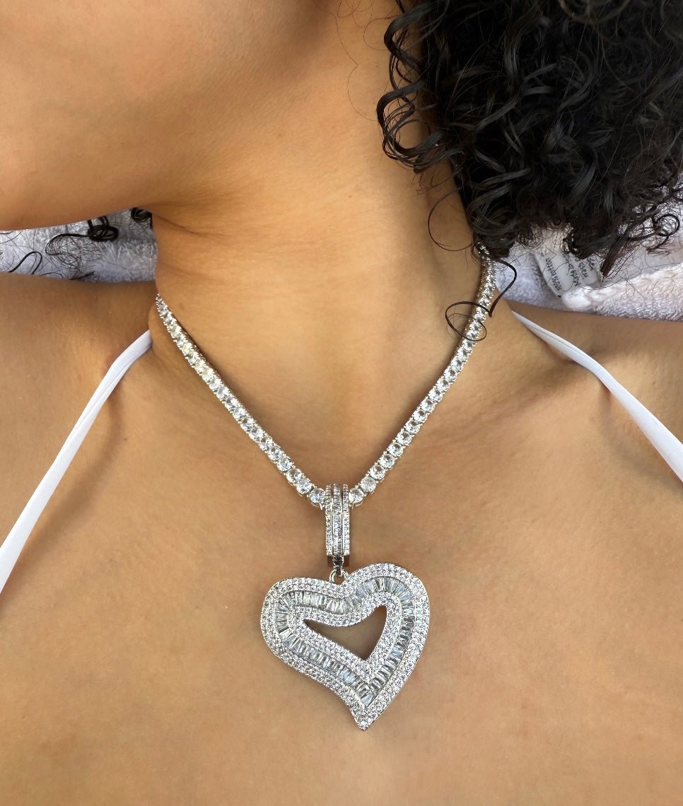 Mini Tilted Heart Pendant — 2.5-inch tilted heart pendant in silver or gold — CharmBox mini tilted heart pendant
