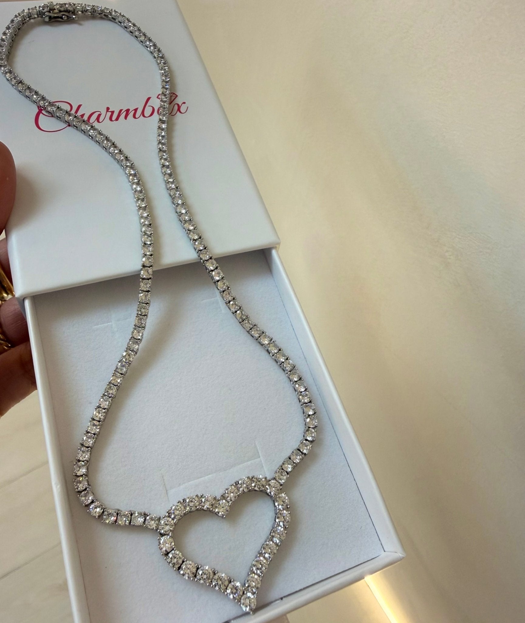 Open Heart Tennis Necklace – alternate angle