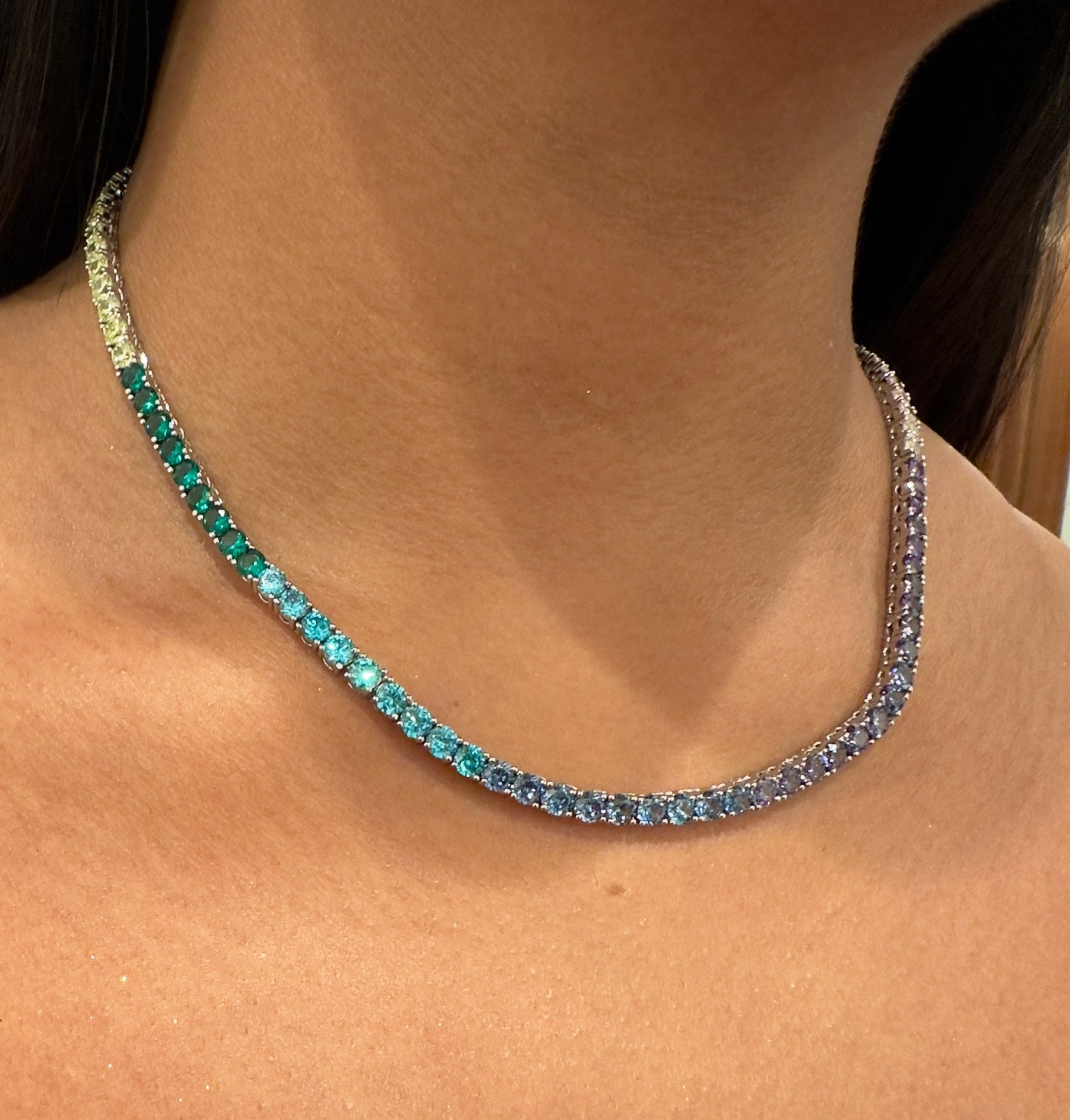 Rainbow Tennis Necklace — 4mm tennis chain with rainbow stones in silver — CharmBox rainbow tennis necklace