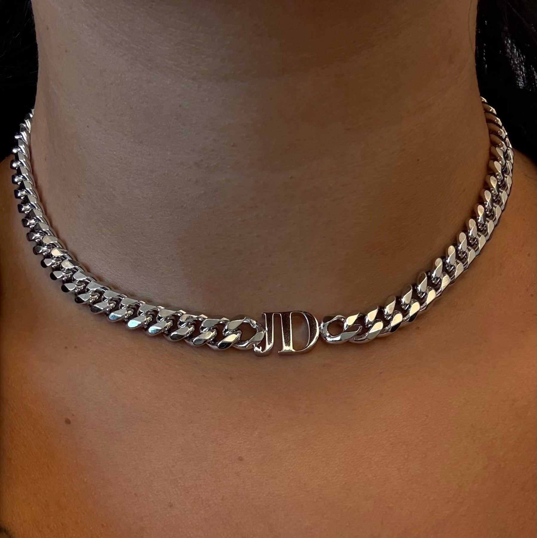 Custom Cuban Link name necklace with iced-out personalized nameplate on Cuban chain — CharmBox custom name necklace