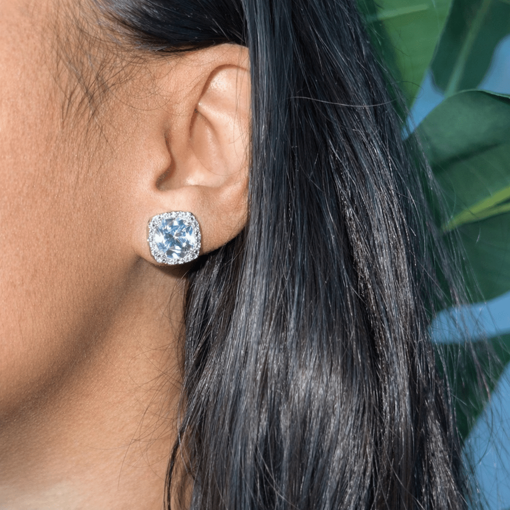 Princess Earrings — princess-cut AAAA cubic zirconia studs in 925 Sterling Silver in silver or pink — CharmBox princess studs