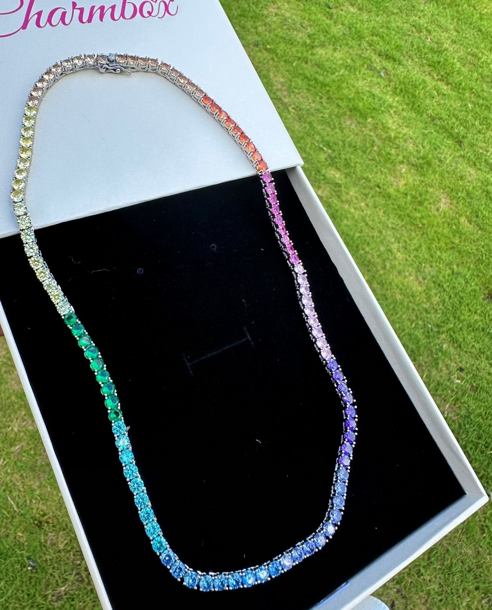 Rainbow Tennis Necklace – alternate angle