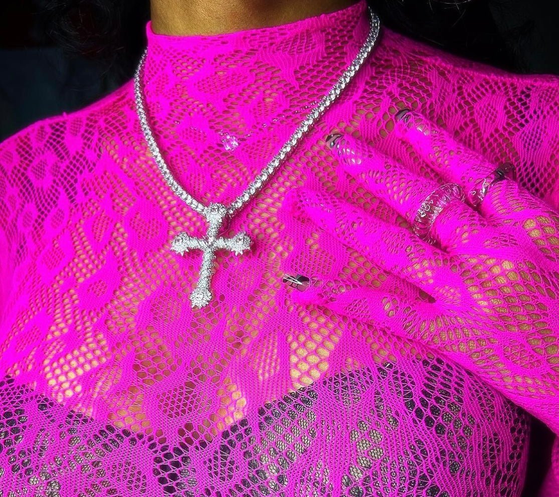 Pink Thorn Cross Pendant – alternate angle