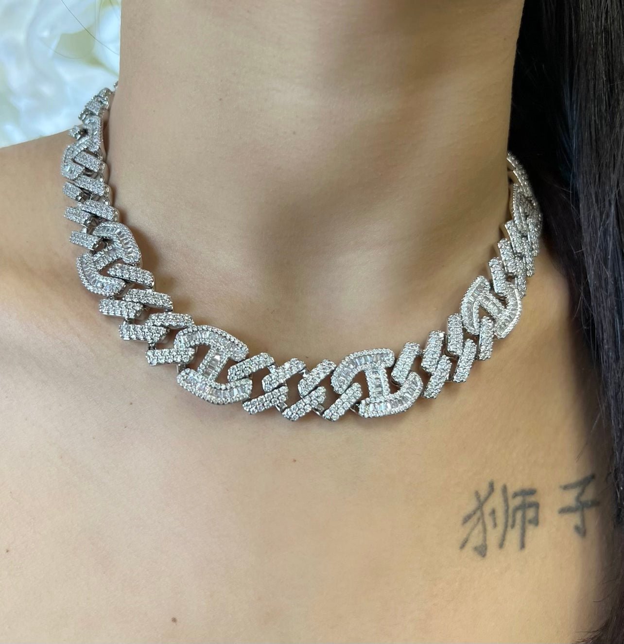 Diamante Cuban Necklace — 15.5mm anti-tarnish Cuban link in 18K gold or silver, hand-set with cubic zirconia — CharmBox iced Cuban chain