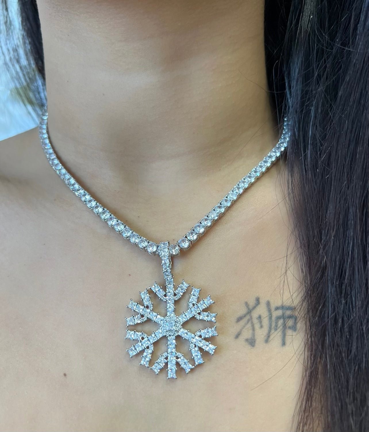 Snowflake Pendant — iced snowflake charm with AAAA cubic zirconia in silver or gold — CharmBox snowflake necklace