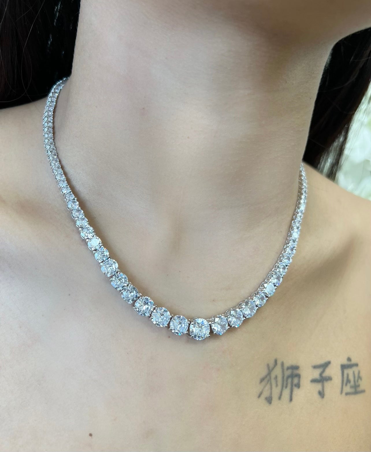 Graduated Tennis Necklace — graduated cubic zirconia with statement center stone in silver, gold, or rose gold — CharmBox graduated tennis chain