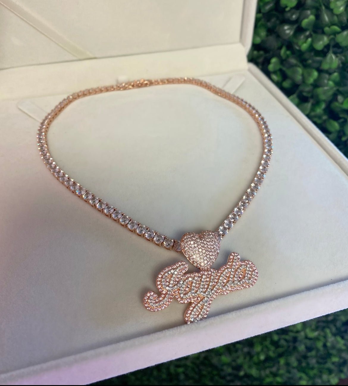 Pink Heart Custom Necklace – alternate angle