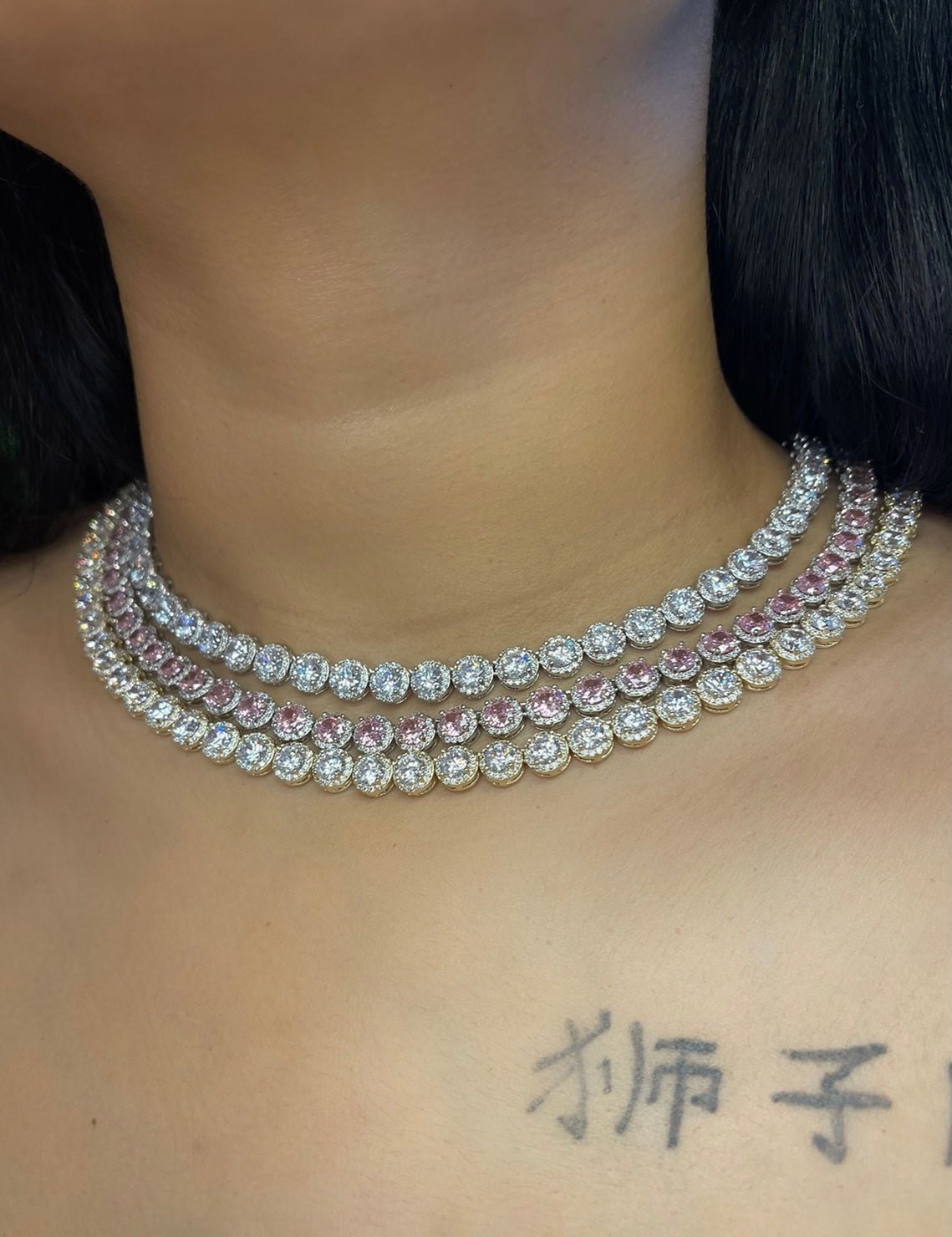 Pink Princess Tennis Necklace — 17-inch tennis chain with pink or clear stones in rose gold, gold, or silver — CharmBox princess tennis necklace