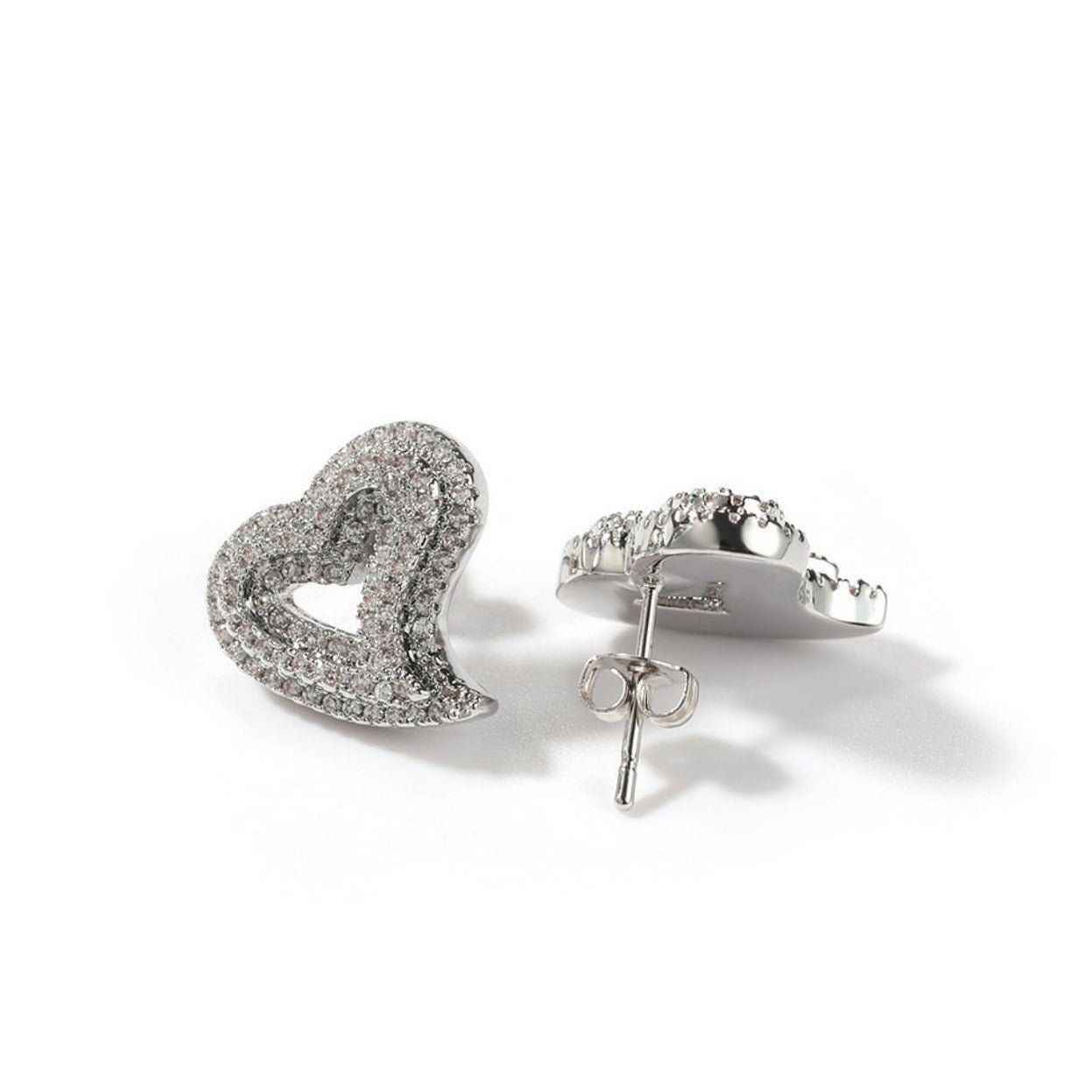 Open Heart Earrings — clean open-heart studs in silver or gold — CharmBox open heart earrings