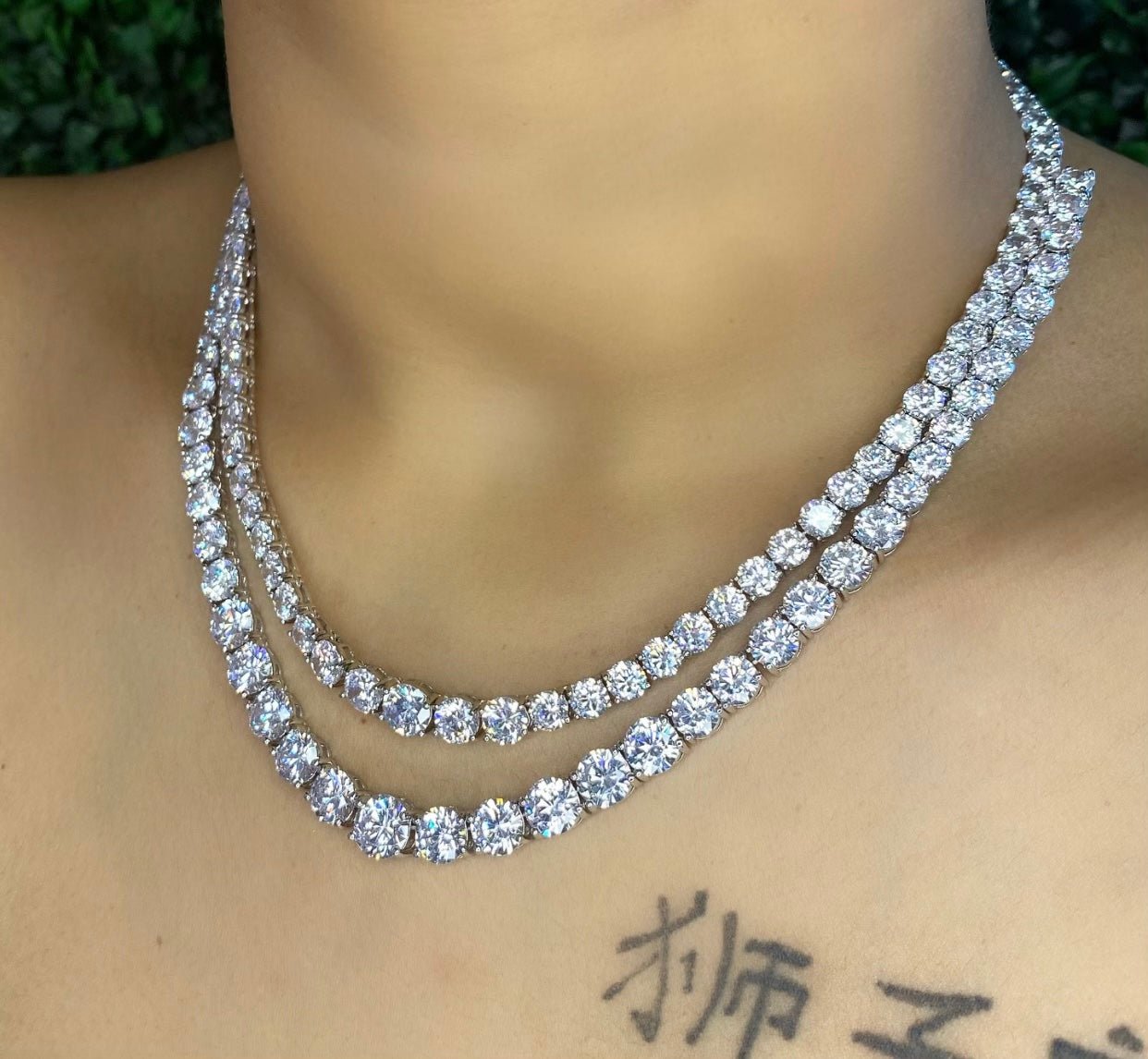Double Up Tennis Necklace — dual-strand tennis chain with cubic zirconia in 18K gold or silver — CharmBox double tennis chain