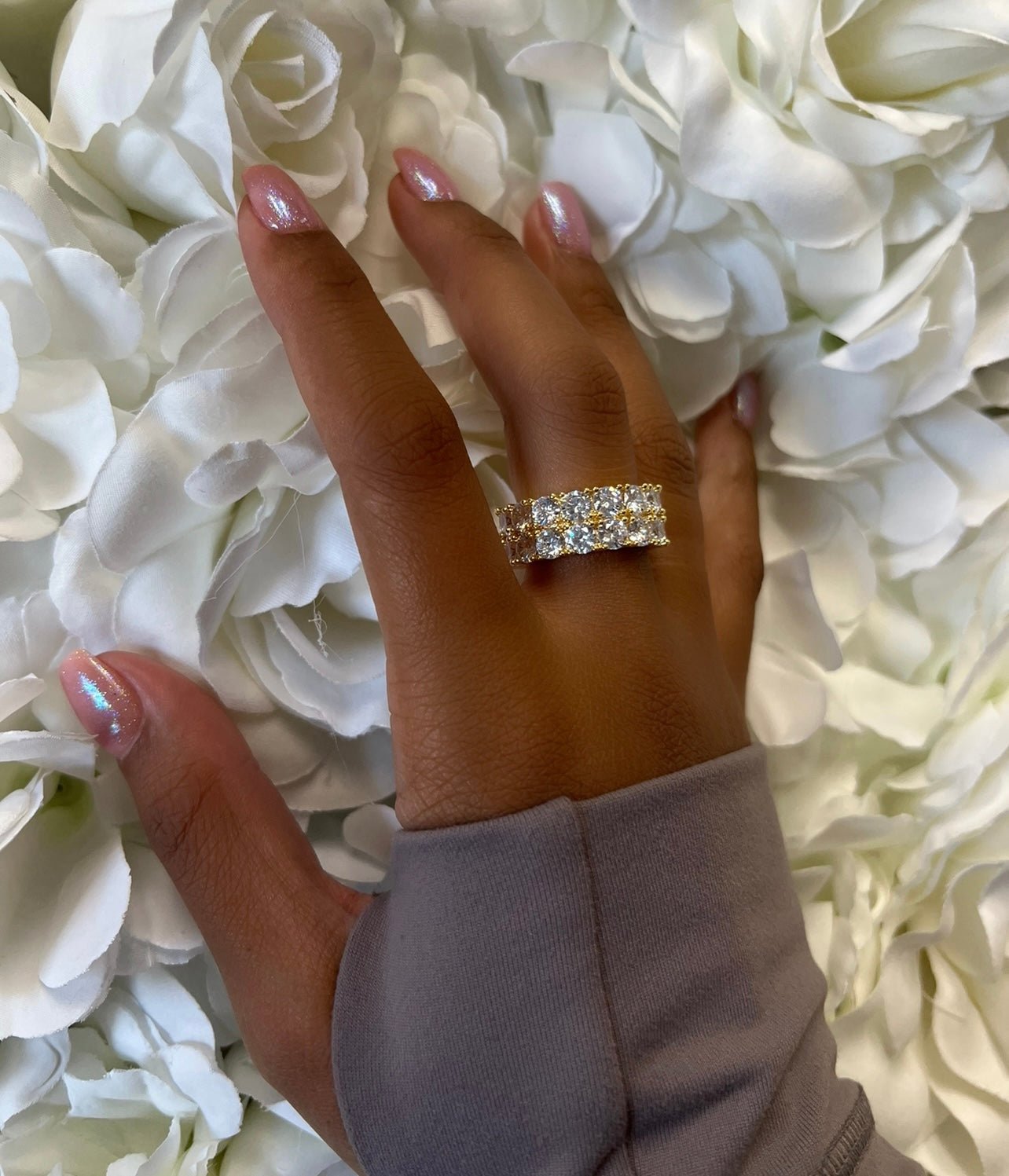 Double Row Tennis Ring — two rows of AAA cubic zirconia stones in silver or gold — CharmBox tennis ring