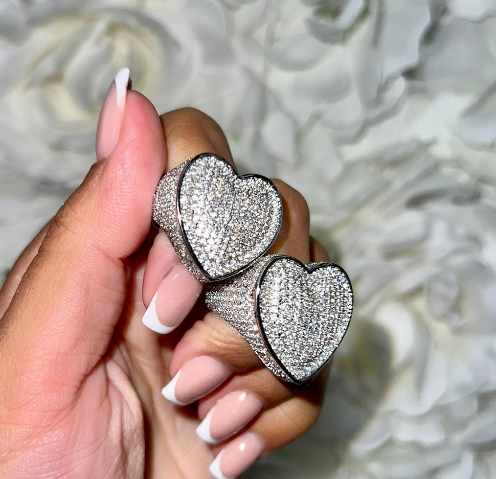 Chunky Heart Rings + Minimalist Band Ring Trendy Checkerboard