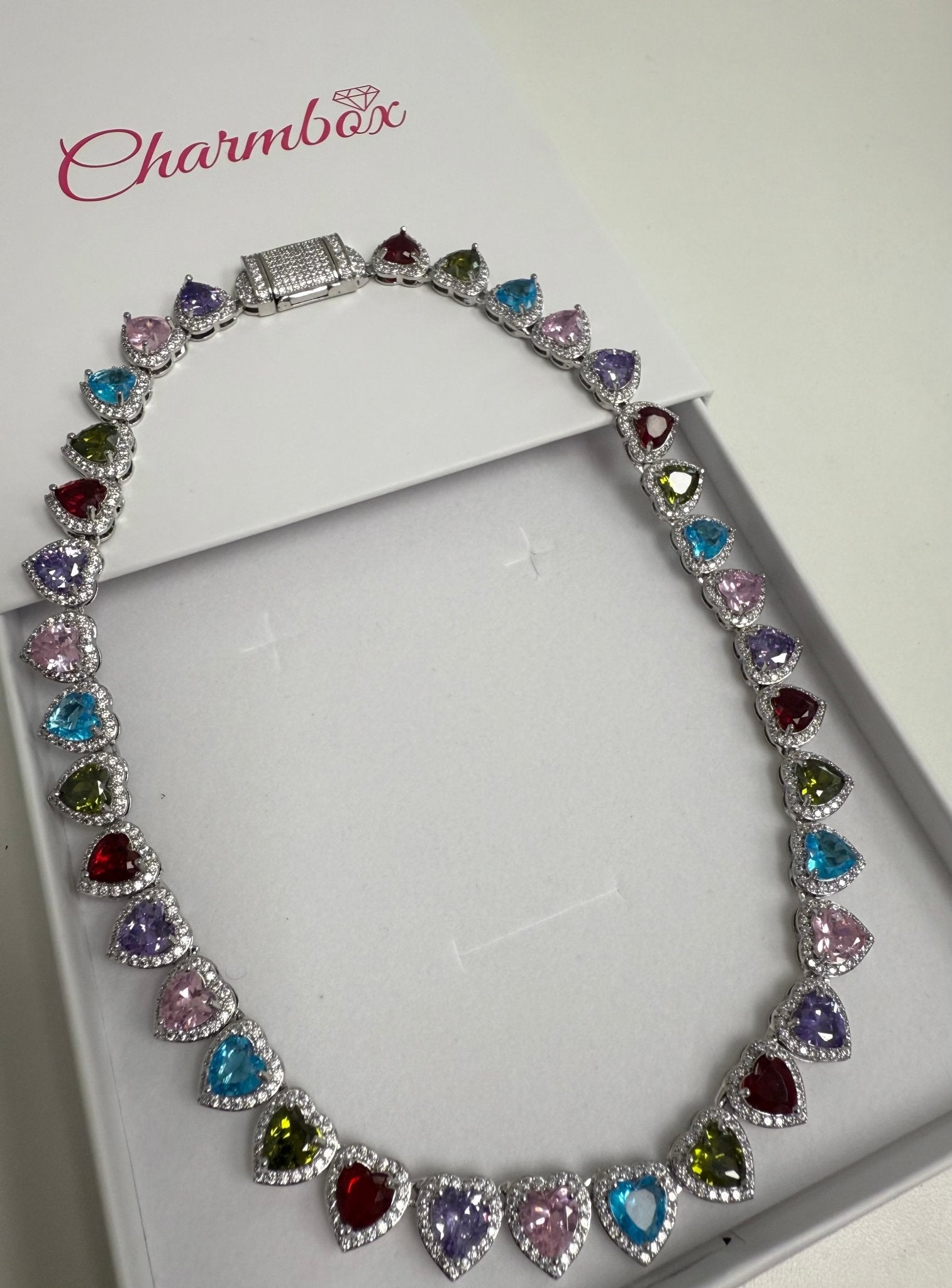 Colorful Heart Gem Necklace – alternate angle