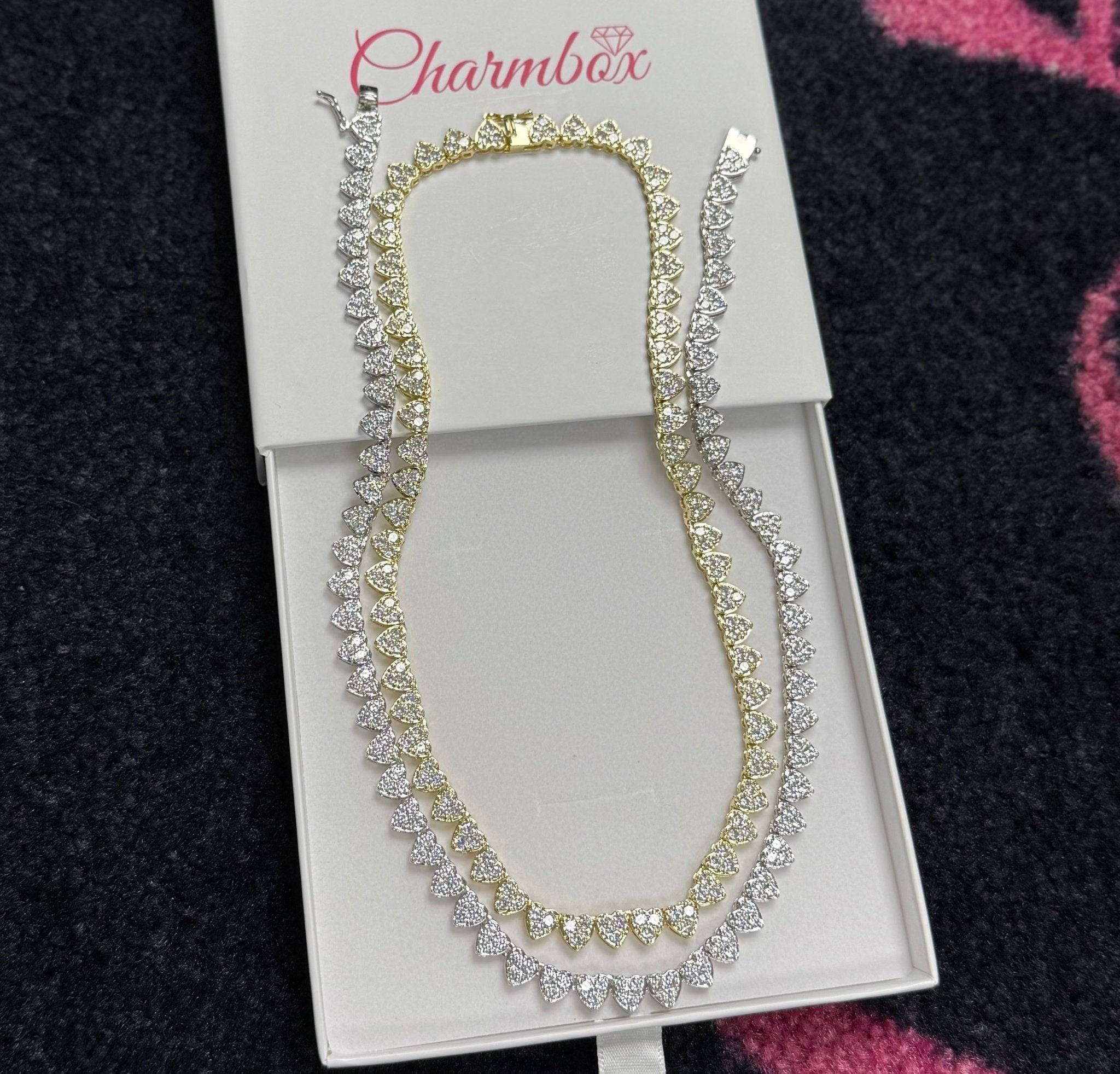 3 STONE HEART CUT NECKLACE – alternate angle