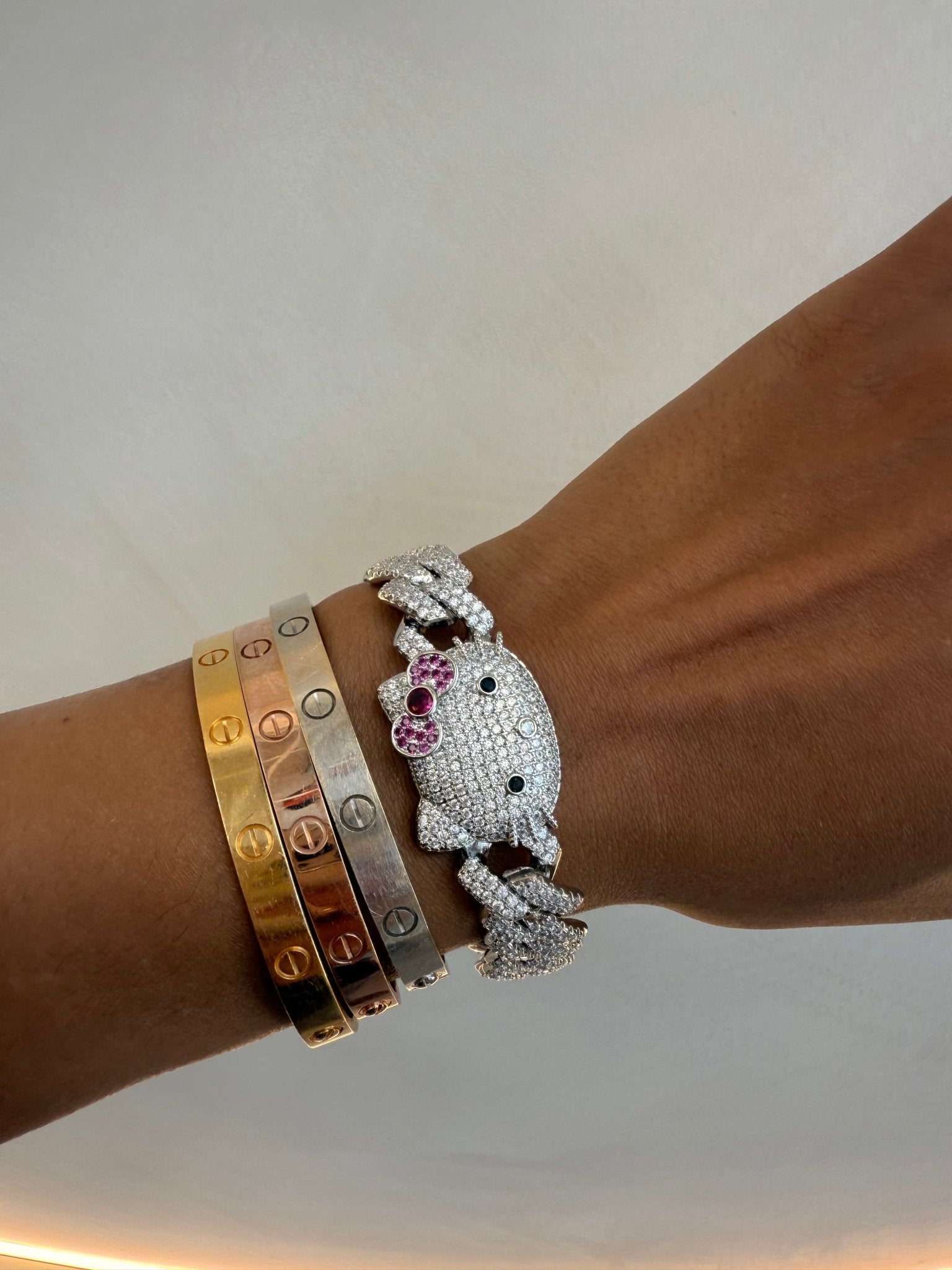Kitty Cuban Bracelet — 13mm Cuban link bracelet with iced kitty charm and AAAA cubic zirconia in silver — CharmBox kitty Cuban bracelet