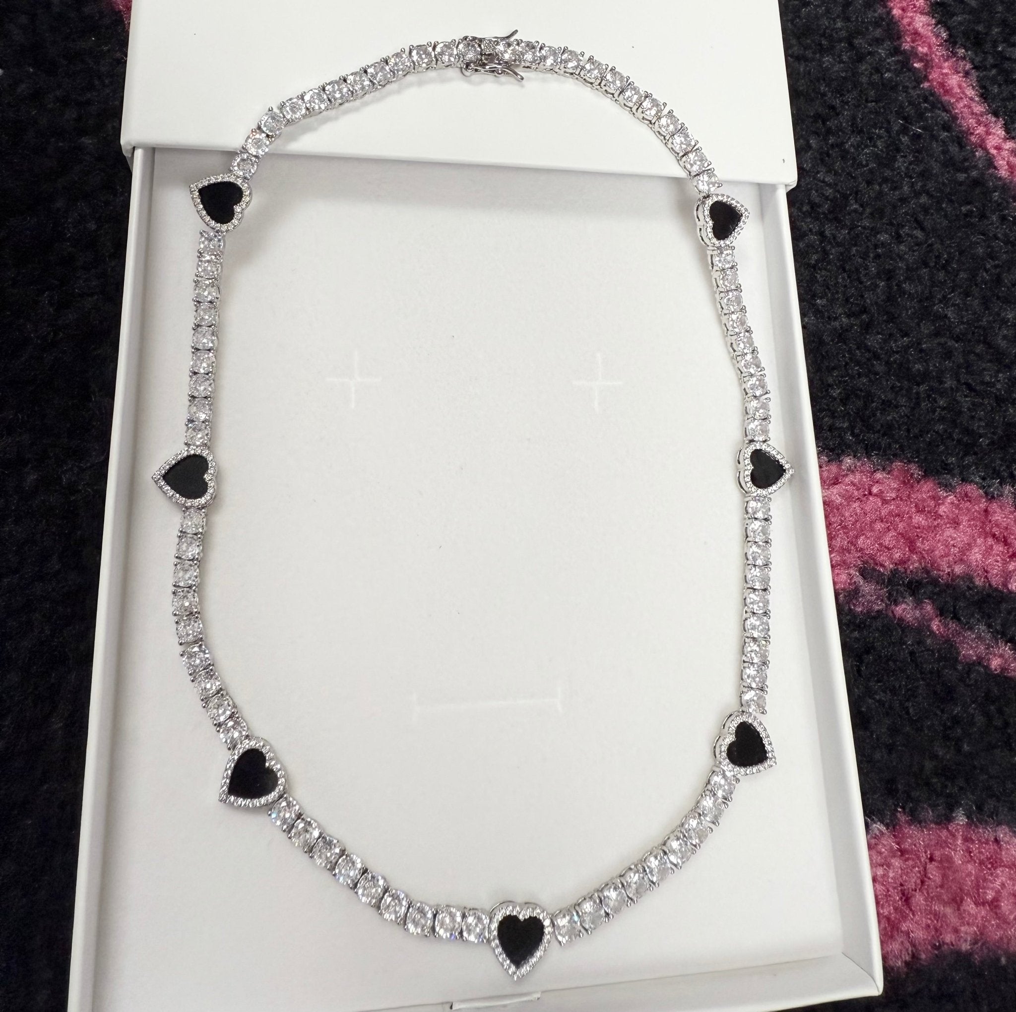 Black Hearts Tennis Necklace – alternate angle