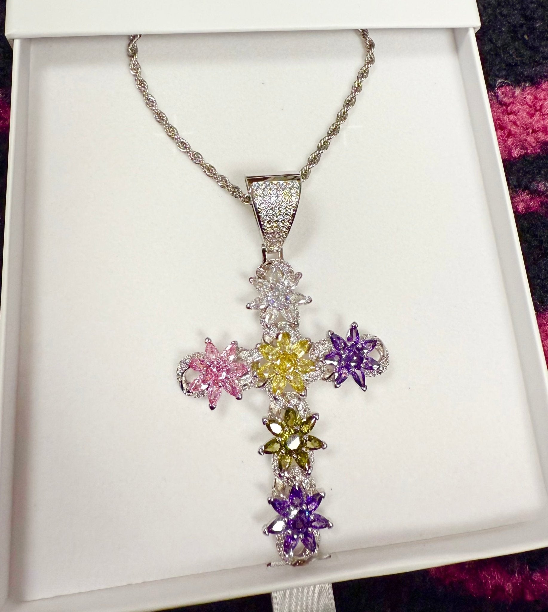 Flower Cross Pendant – close-up detail
