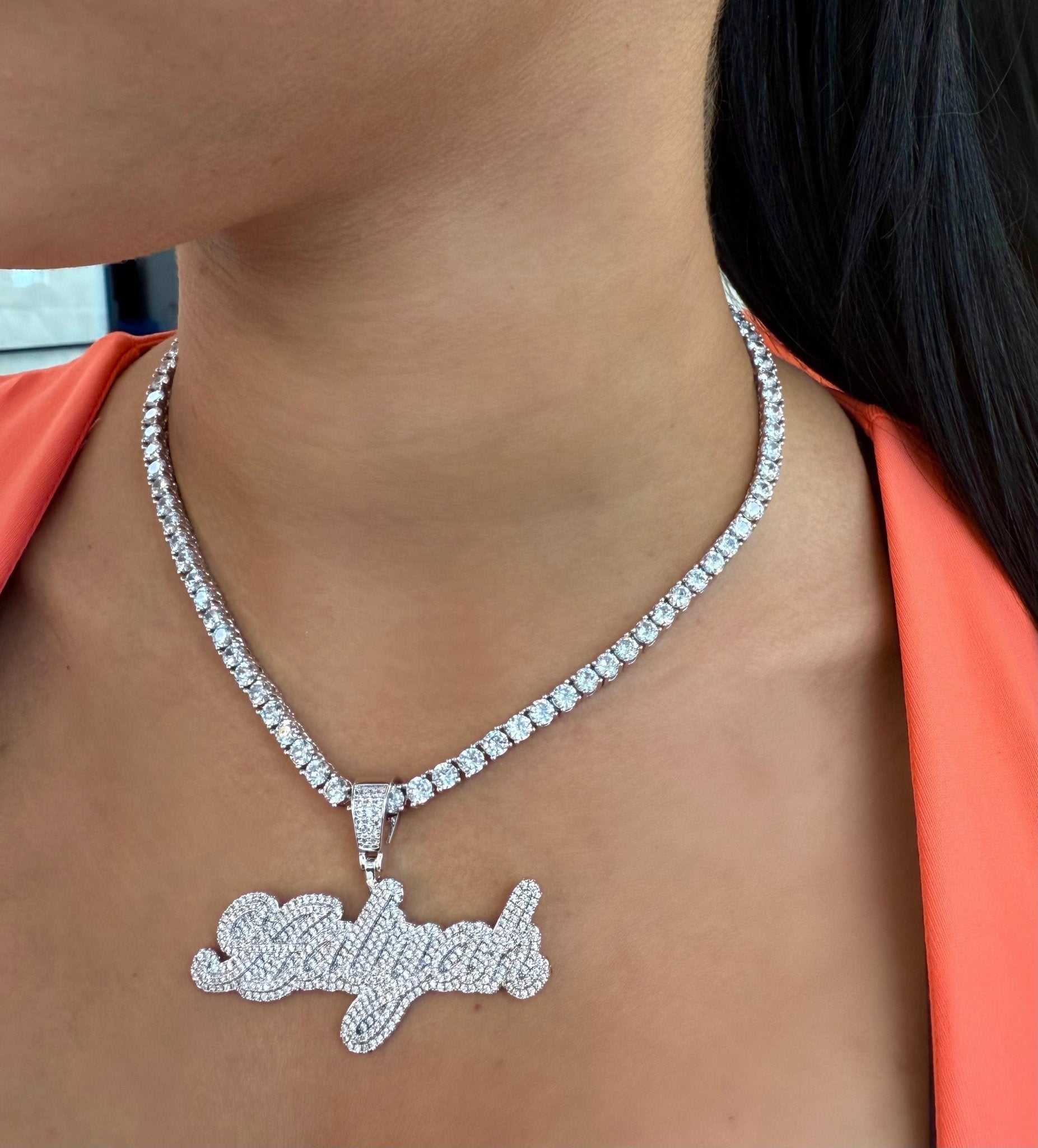 Dainty Ice Custom name necklace with delicate iced-out personalized letters — CharmBox custom name necklace