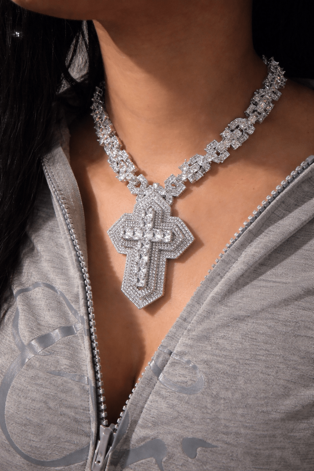 Frosted Cross Necklace — frosted cross pendant in silver or two-tone pink/silver — CharmBox frosted cross necklace
