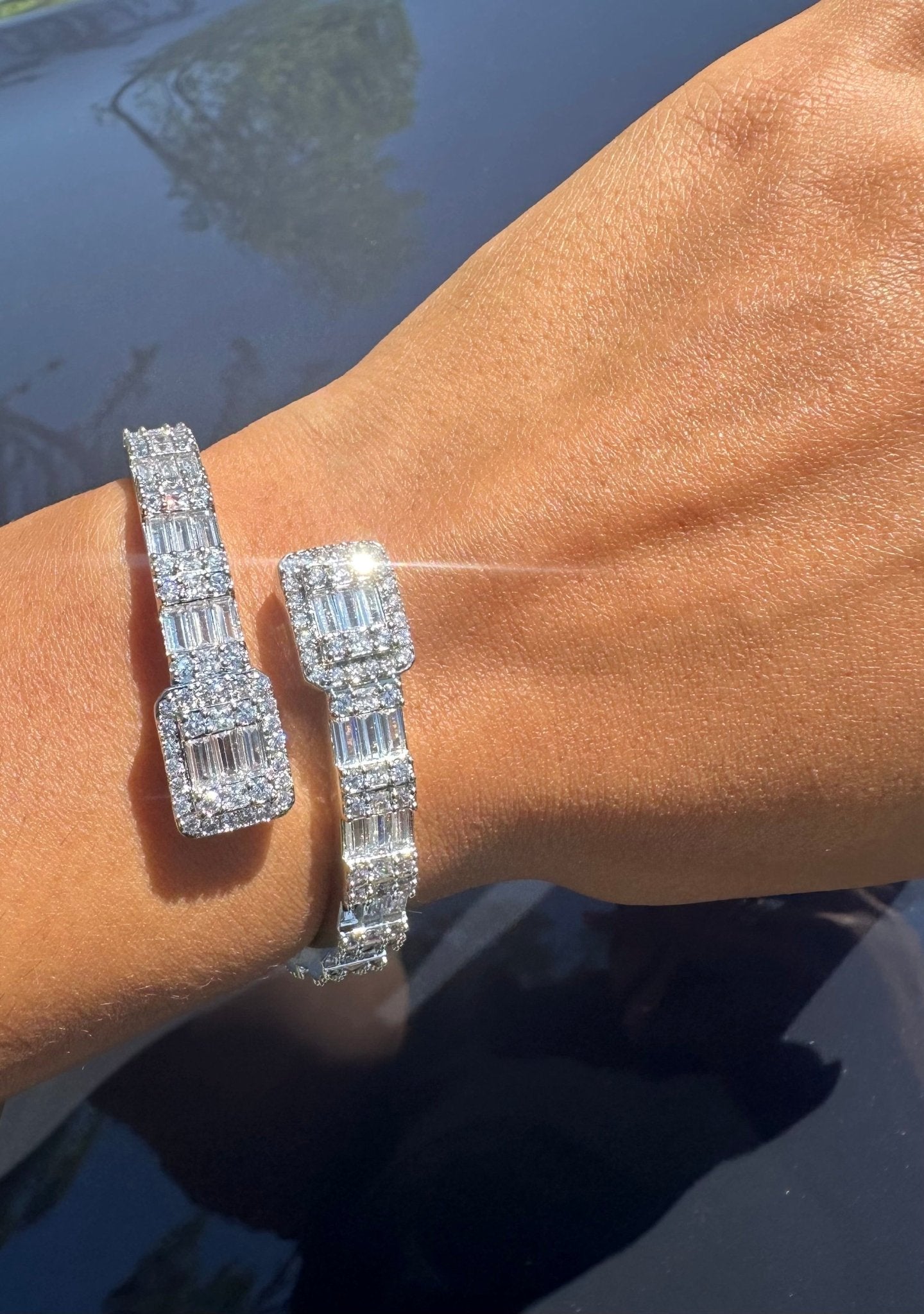 Baguette Bangle — sleek 7-inch bangle in silver, gold, or rose gold — CharmBox baguette bangle