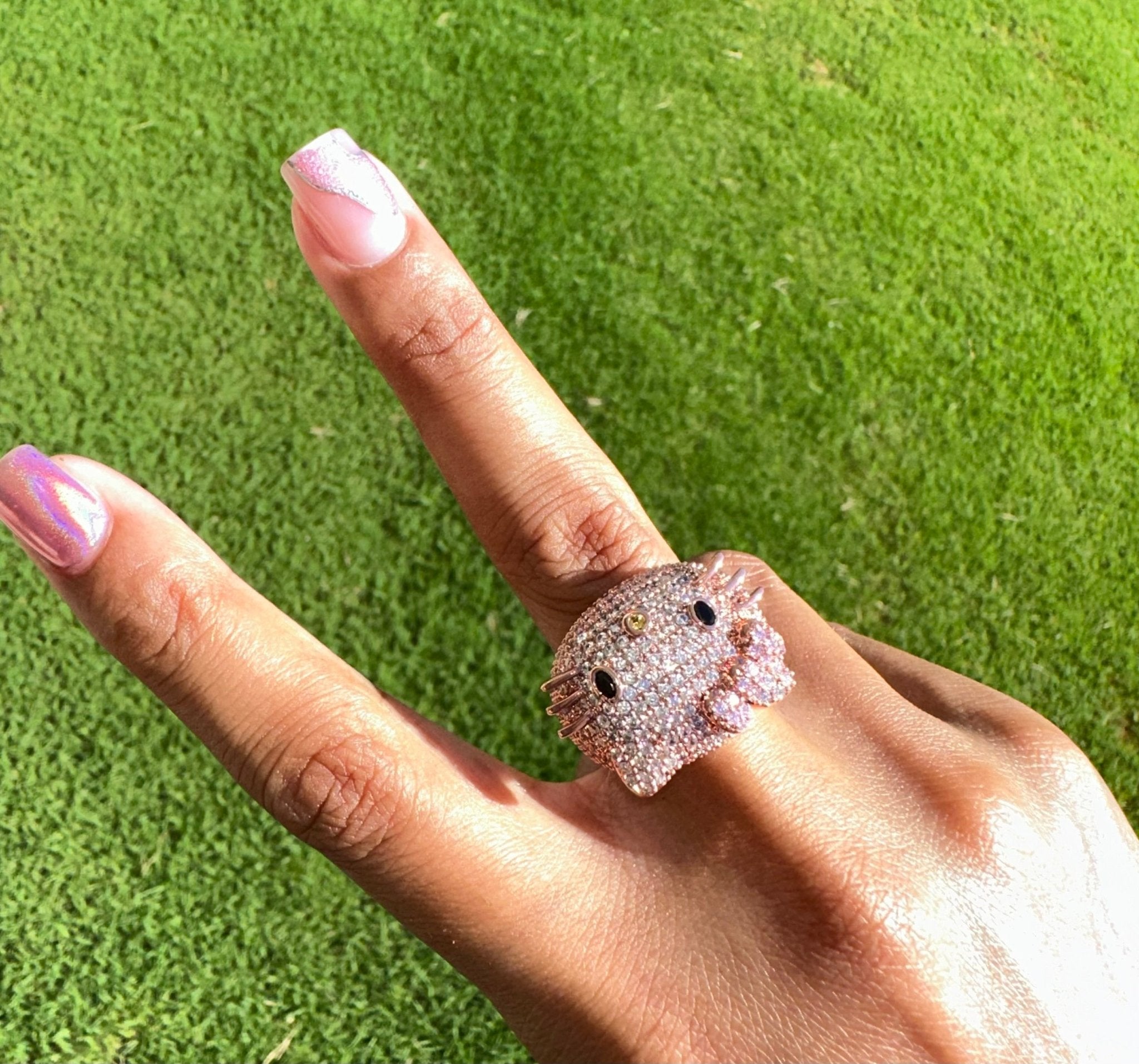 Iced Out Kitty Ring — Pavé CZ Kitty Pendant Ring | CharmBox