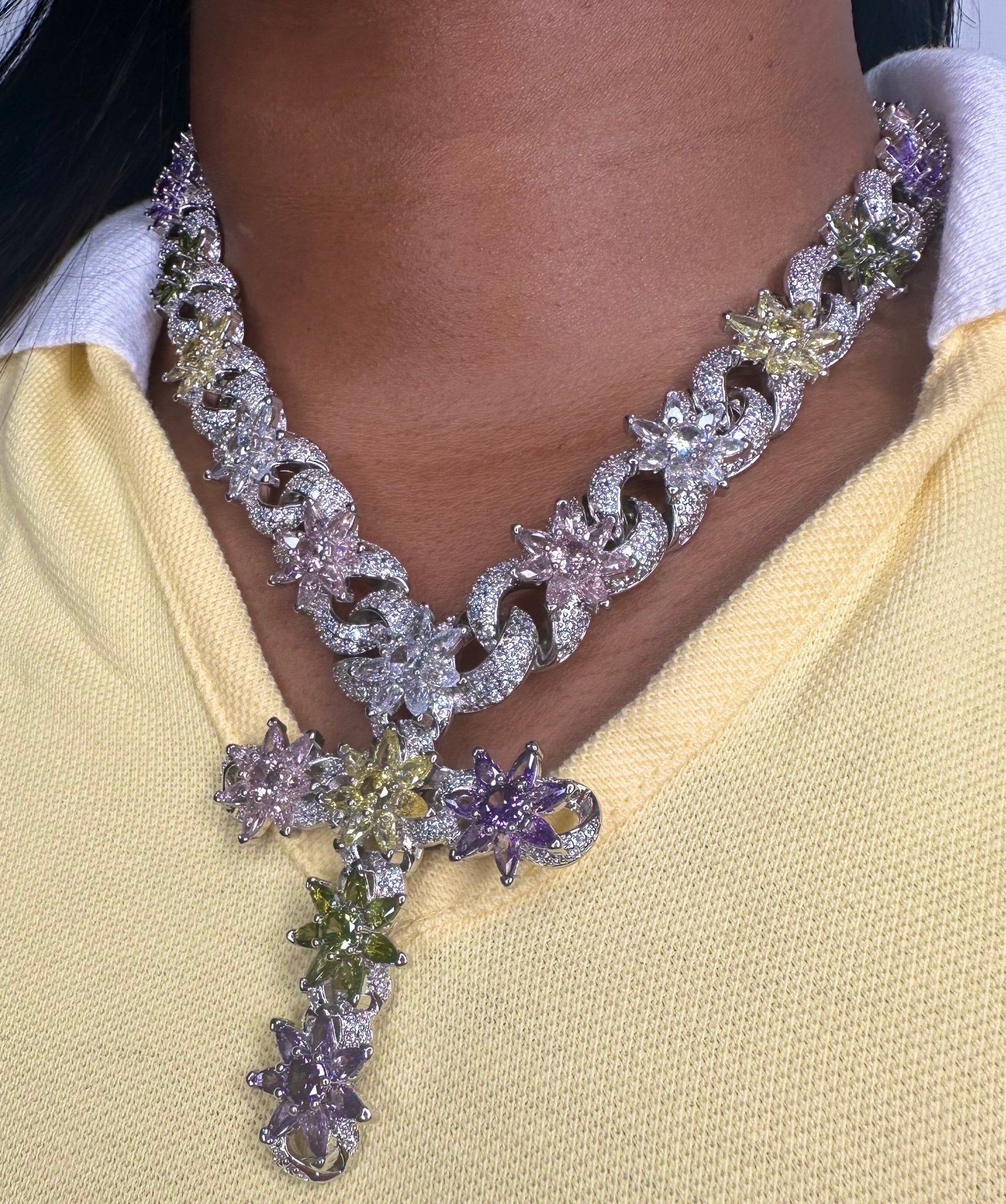 Infinity Flower Cross Necklace – close-up detail