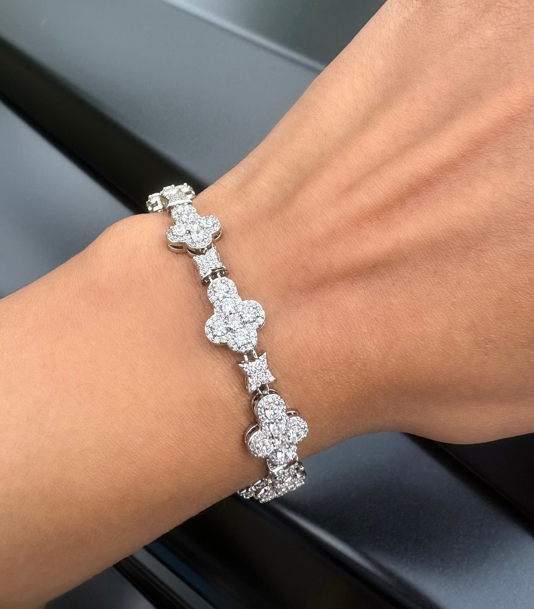 Cross Studded Bracelet — iced tennis bracelet with studded cross motifs in 18K silver or gold — CharmBox cross studded bracelet