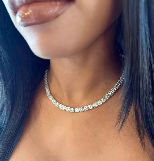 Square Princess Tennis Necklace