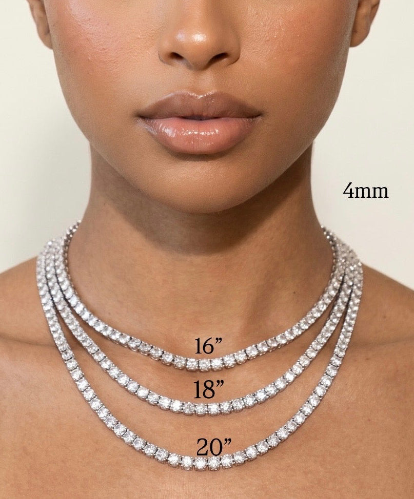 Tennis Necklace — 3mm/4mm AAA CZ Iced Chain | CharmBox