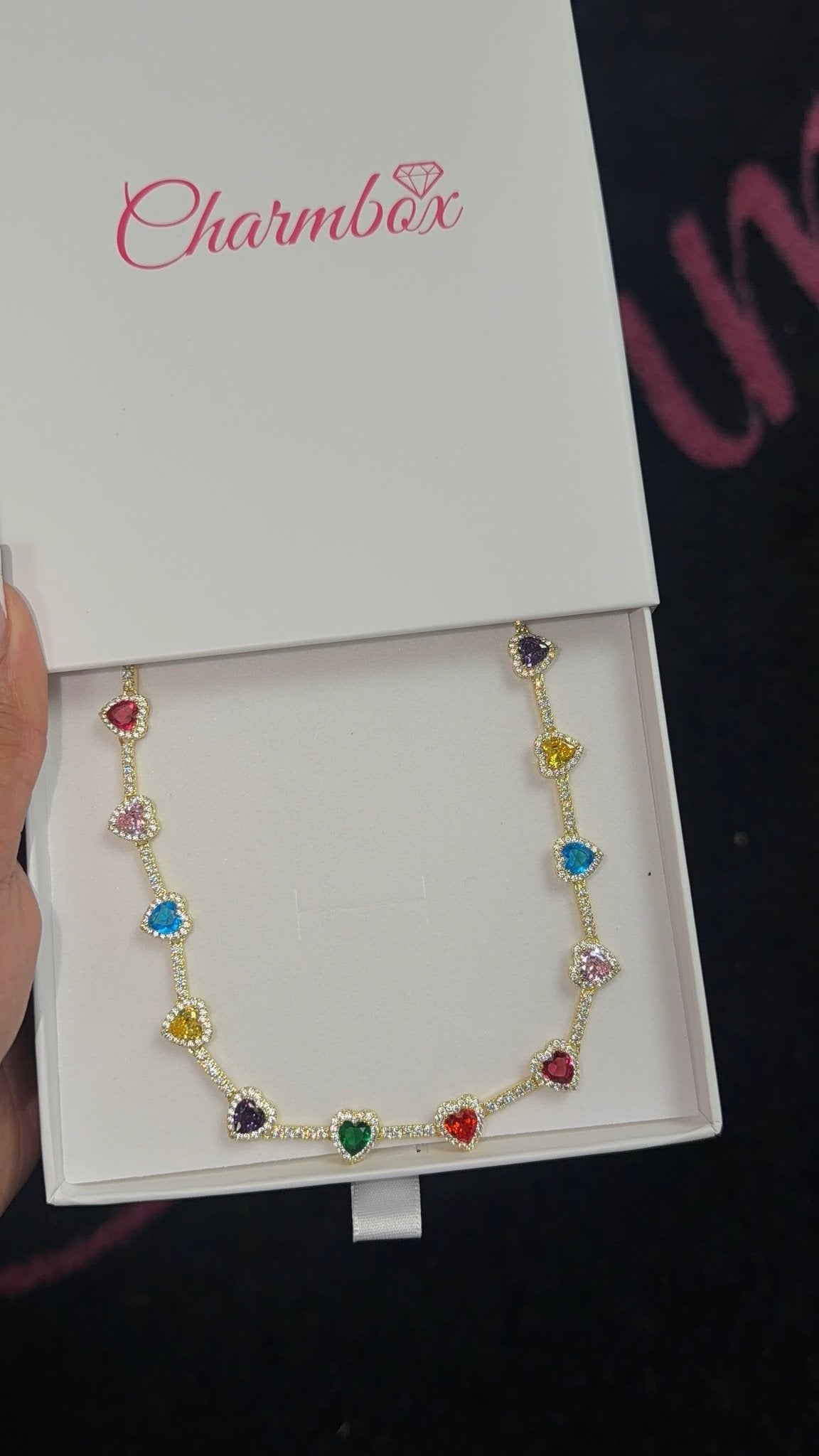 Colorful Heart Tennis Necklace – alternate angle