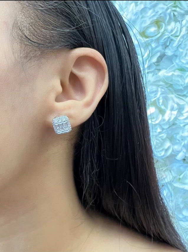 Baguette Stud Earrings — baguette-cut cubic zirconia studs in 18K gold or silver — CharmBox baguette studs