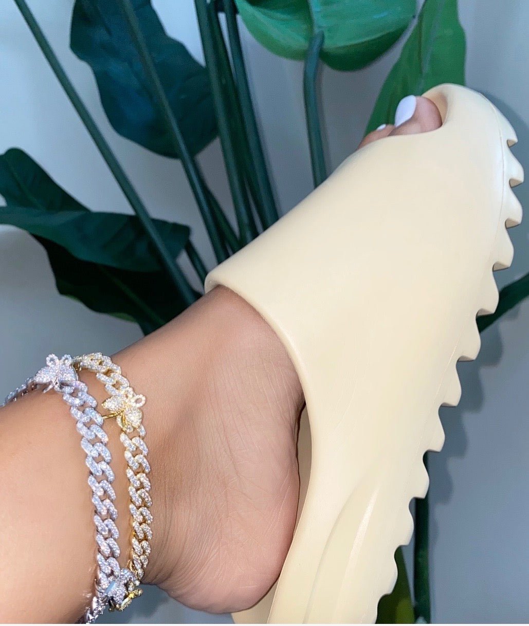 Butterfly Anklet — three iced butterfly charms on a 9mm Cuban anklet in silver or gold — CharmBox butterfly Cuban anklet