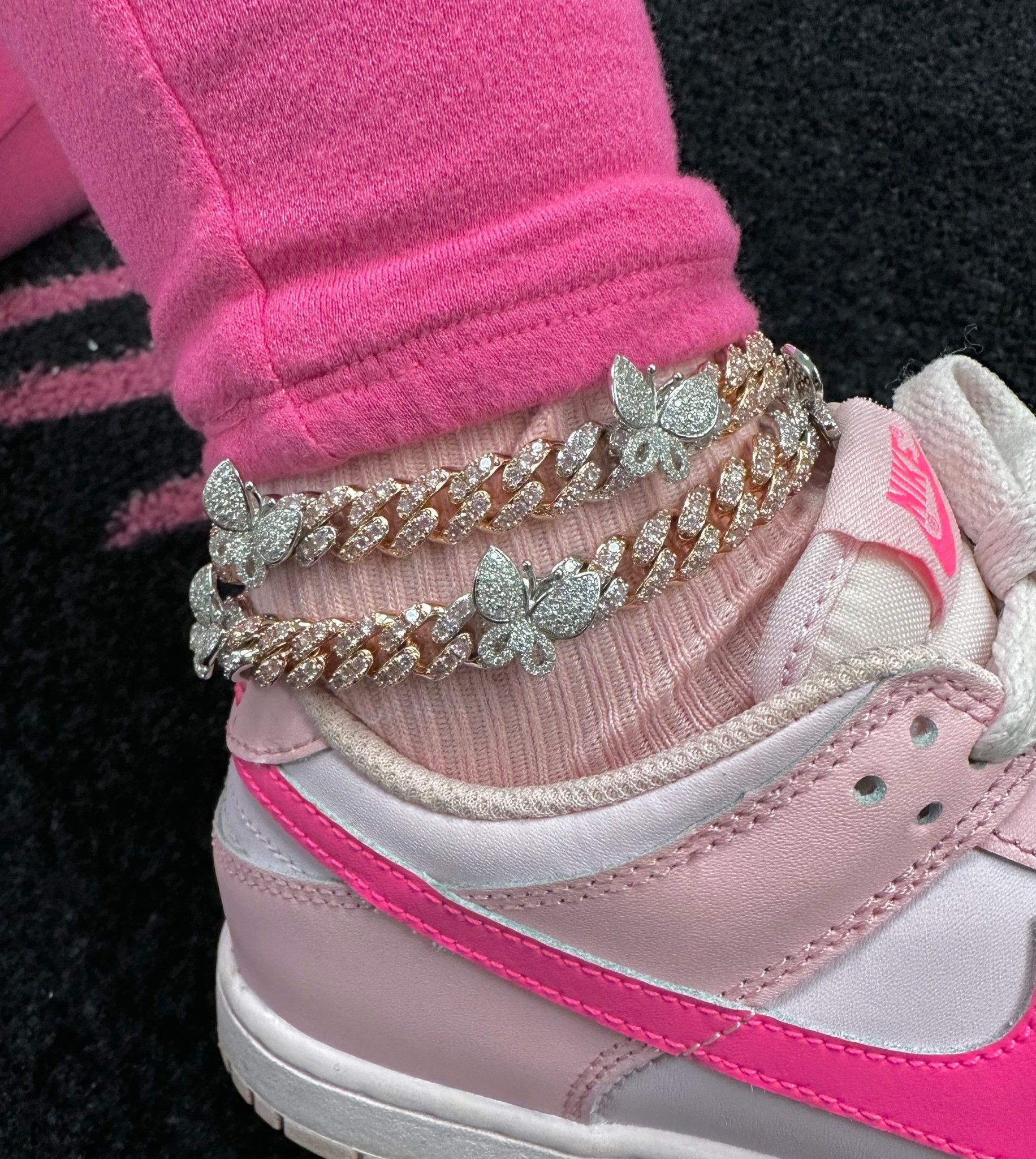 Pink & White Butterfly Anklet – alternate angle