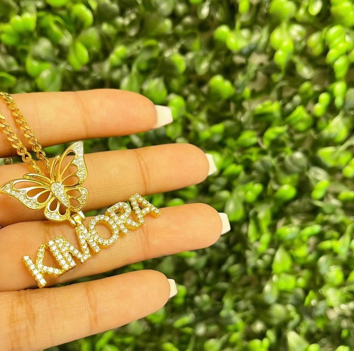 Dainty Custom Butterfly name necklace with personalized letters and butterfly pendant — CharmBox custom name necklace