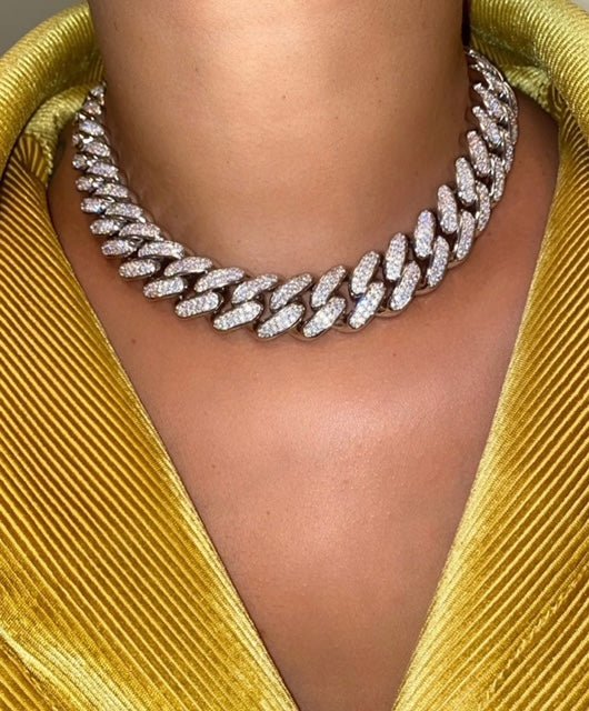 Bold Cuban Necklace — 20mm Cuban link with hand-set micro-pavé in 18K gold or silver — CharmBox bold Cuban chain
