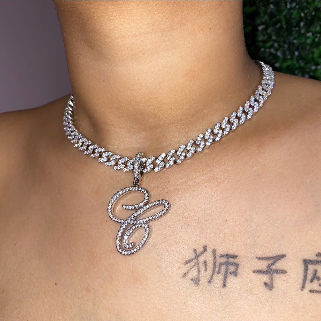 Cursive Letter Pendant — personalized cursive initial with AAAA cubic zirconia in silver or gold — CharmBox cursive letter necklace