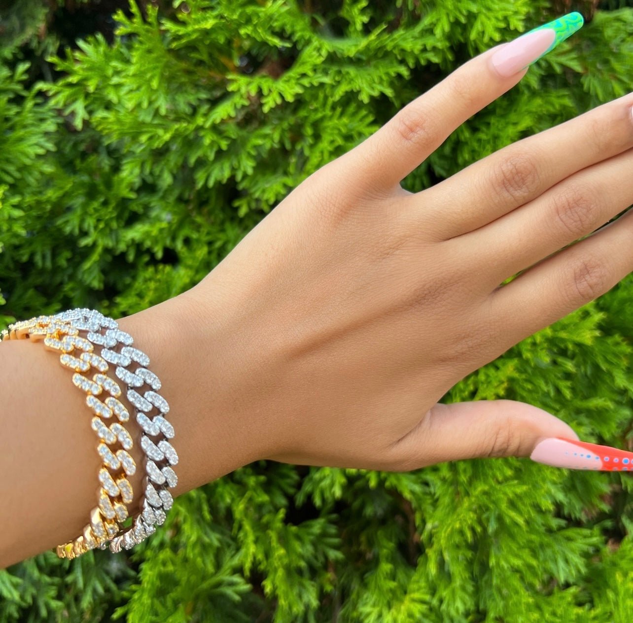 Mini Cuban 9mm Bracelet — 9mm Cuban link with AAA cubic zirconia in silver or gold — CharmBox iced Cuban bracelet