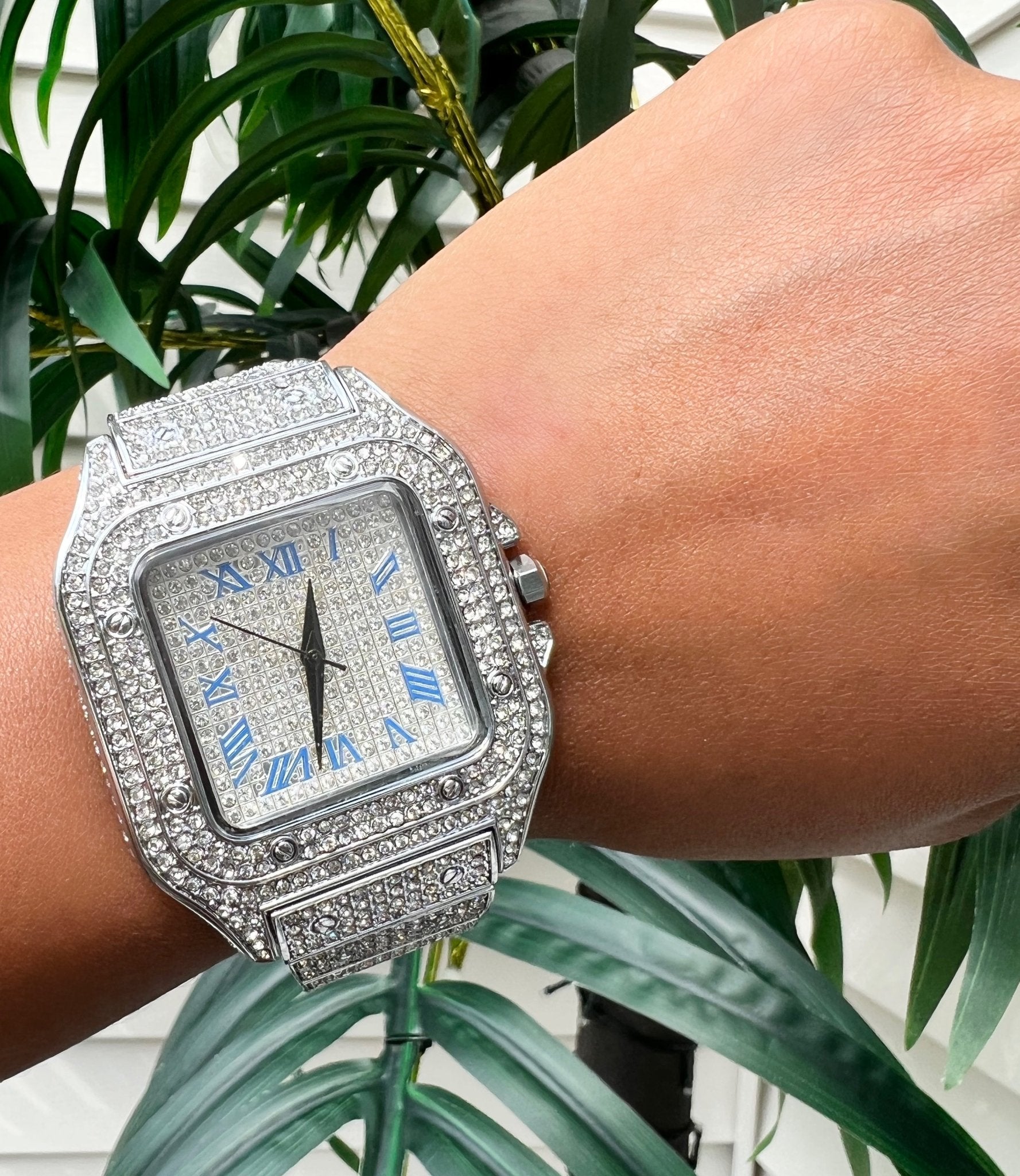 Iced Out Square Face Watch – close-up detail