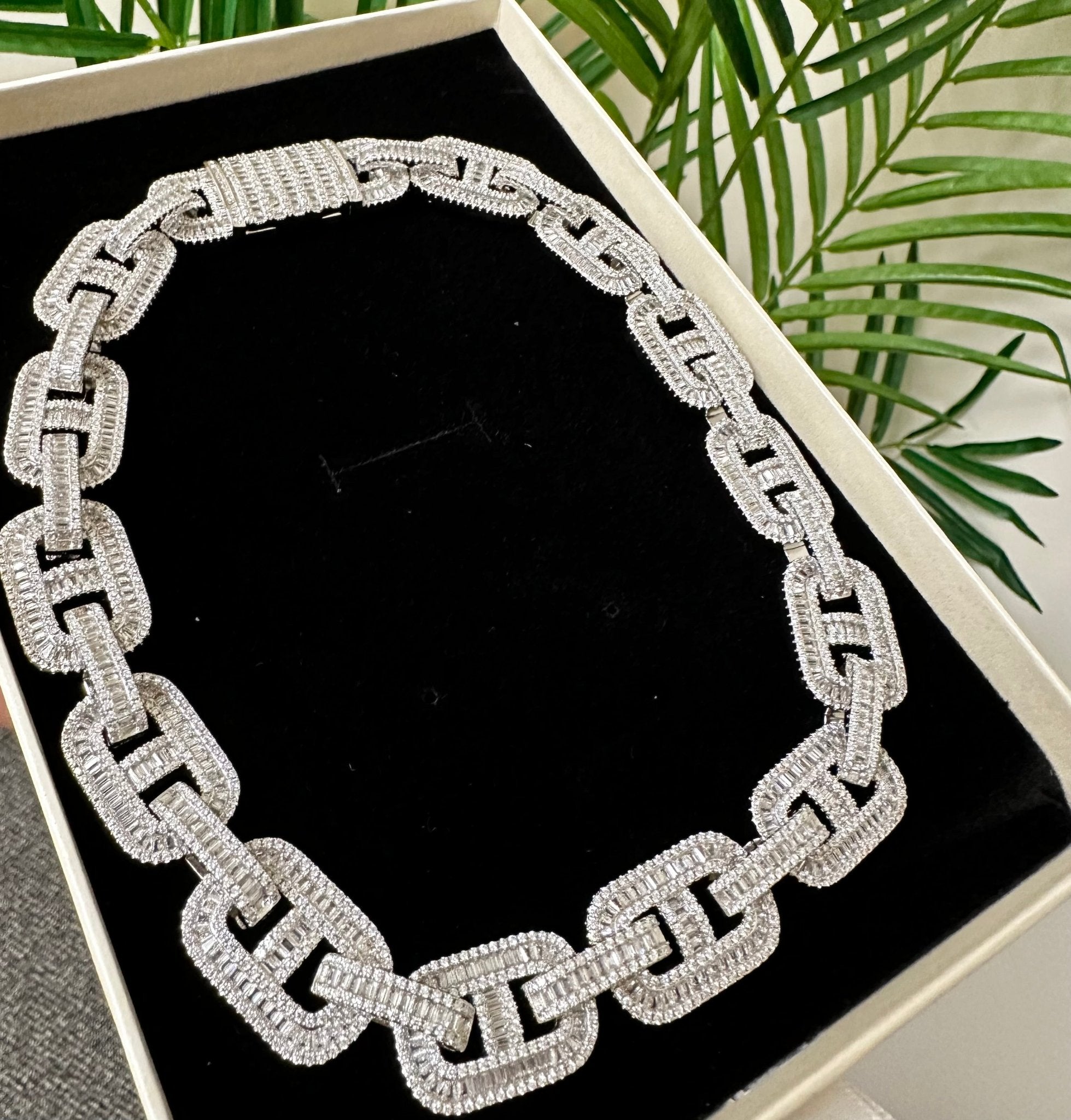 Diore Necklace — 14mm micro-pavé chain in 18K gold or silver — CharmBox Diore micro pavé chain