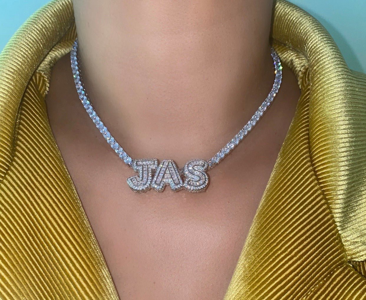 Custom Luxe Name necklace with AAAA cubic zirconia letters in gold, silver, or rose gold — CharmBox custom name necklace
