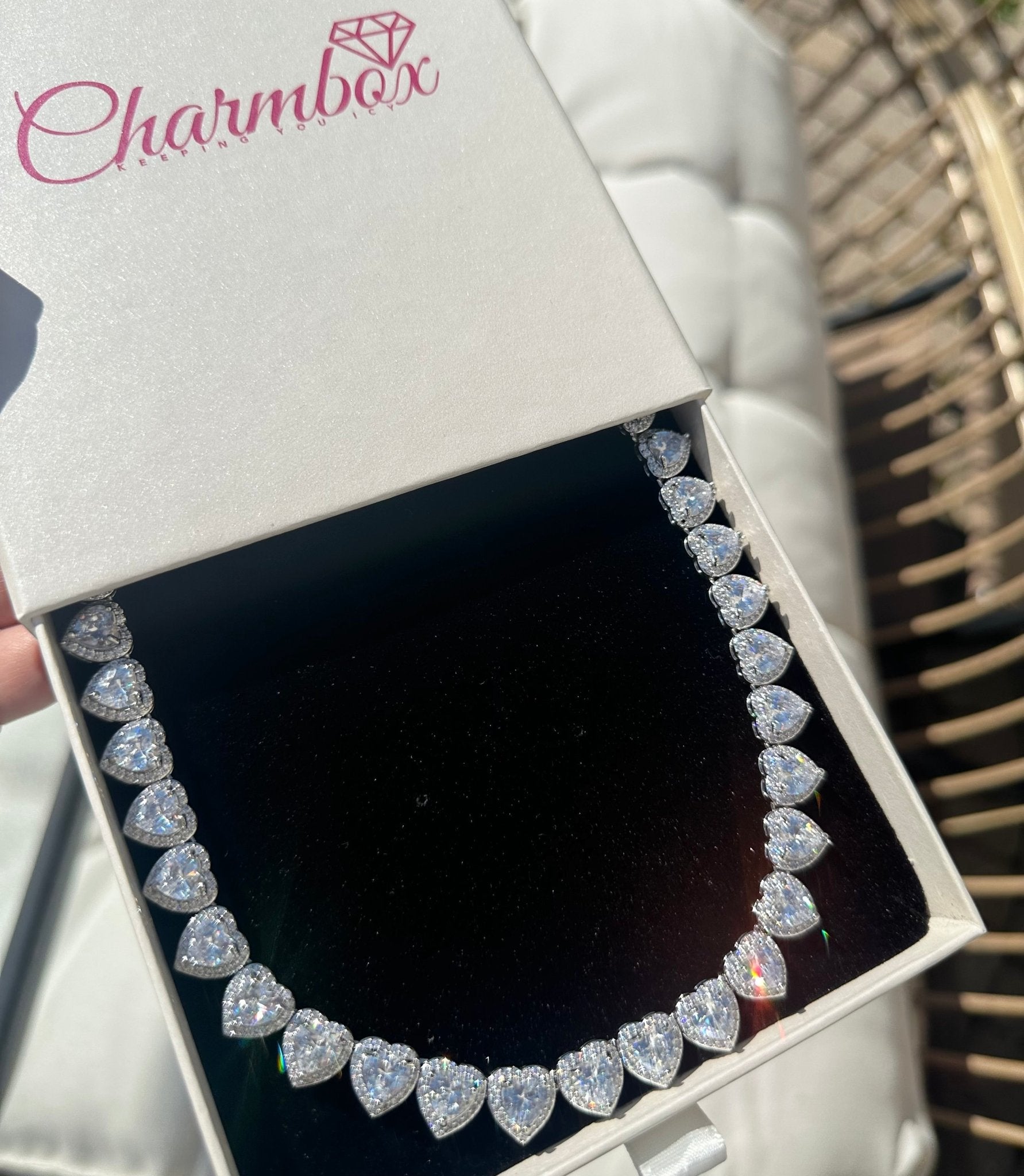 Royal Heart Tennis Necklace — regal tennis necklace with heart accents in silver or gold — CharmBox royal heart tennis