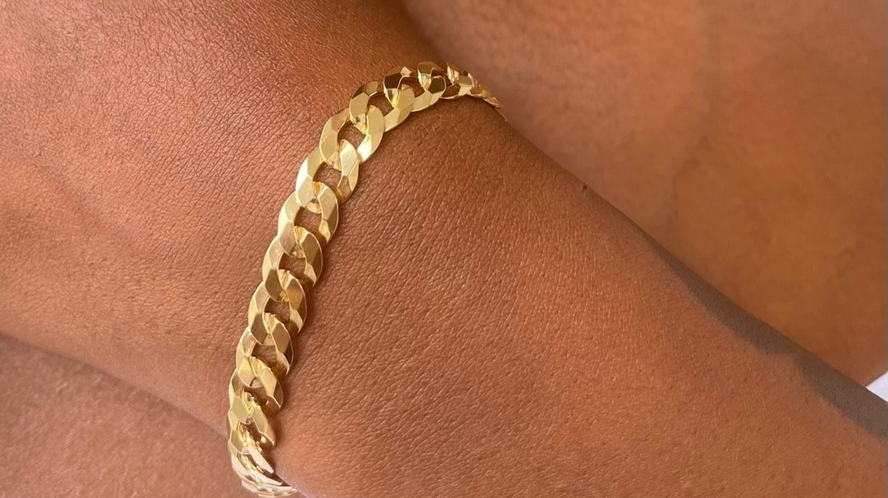 5mm Cuban Link Bracelet — 925 sterling silver with 18K gold plating, 7-inch polished Cuban link bracelet — CharmBox 5mm Cuban bracelet