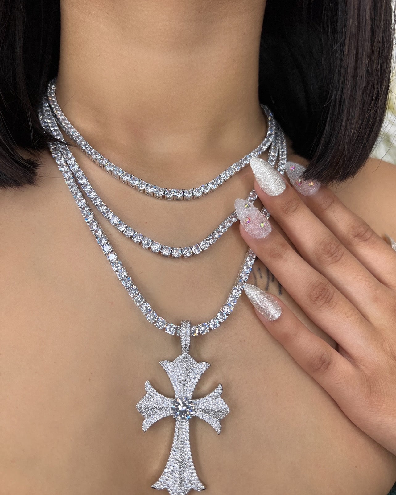 Iced Rock Star Pendant — 2.5-inch fully iced cubic zirconia star pendant with rope chain — CharmBox rock star necklace