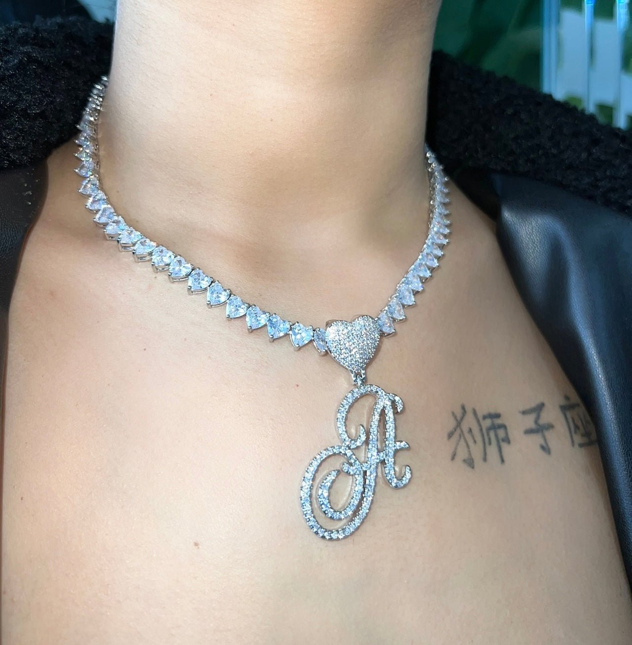 Heart Cursive Letter Necklace — personalized cursive initial pendant with AAAA cubic zirconia in silver or gold — CharmBox heart cursive letter necklace
