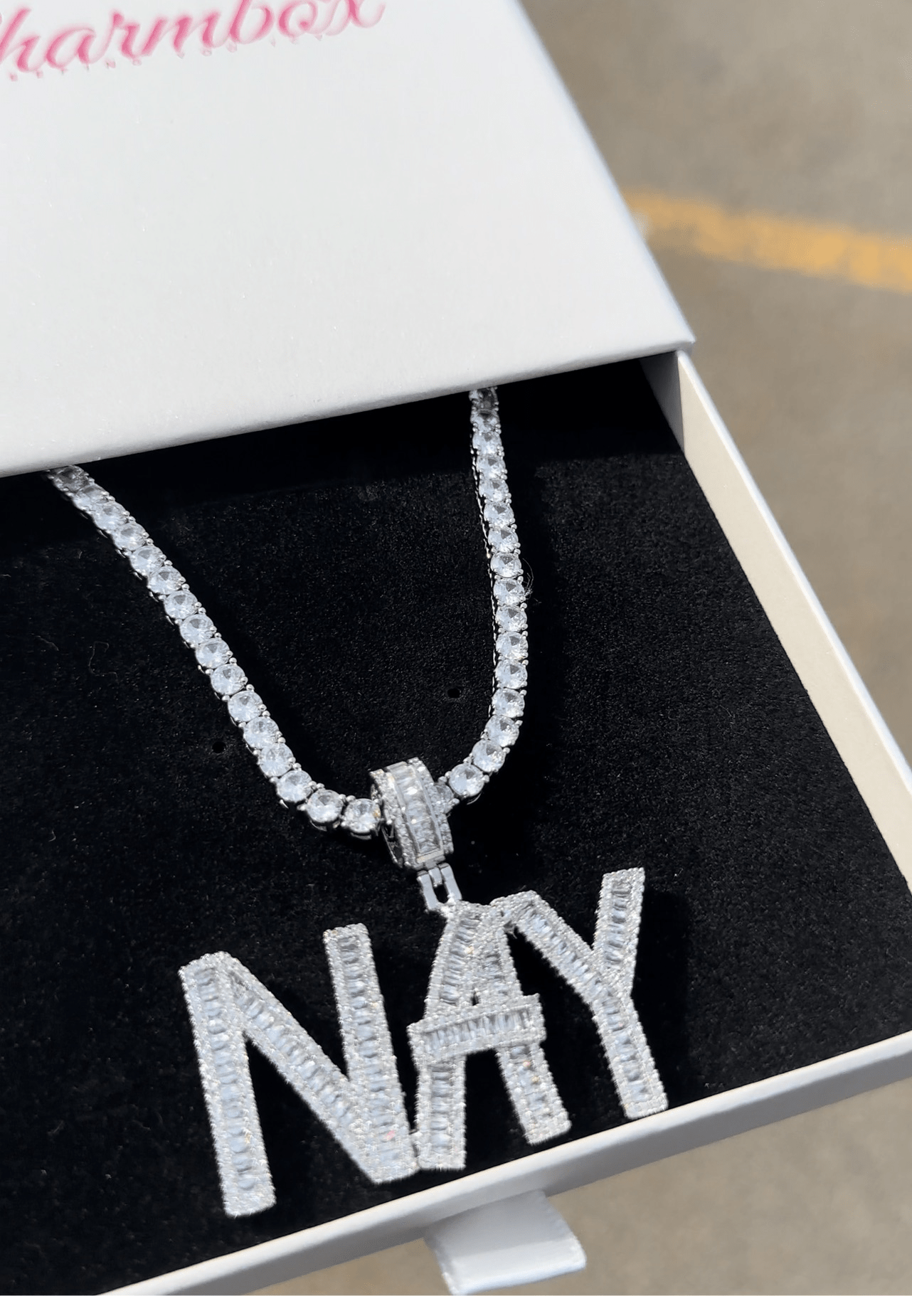 Custom ICY Name necklace personalized with AAAA cubic zirconia letters in gold and silver — CharmBox custom name necklace