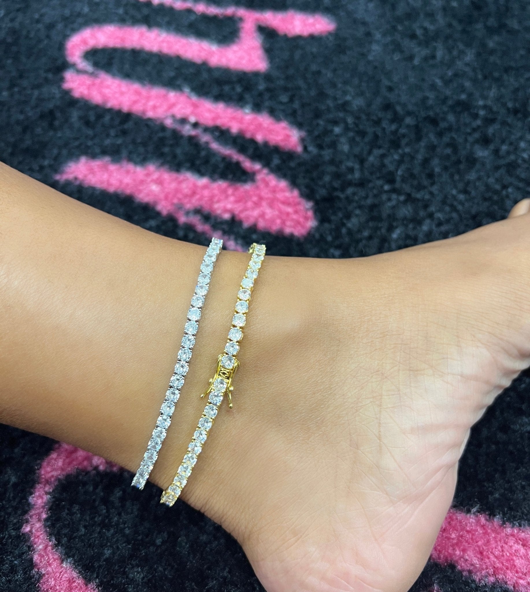 Tennis Anklet — AAA cubic zirconia tennis chain on 9-inch anklet in silver or gold — CharmBox tennis anklet