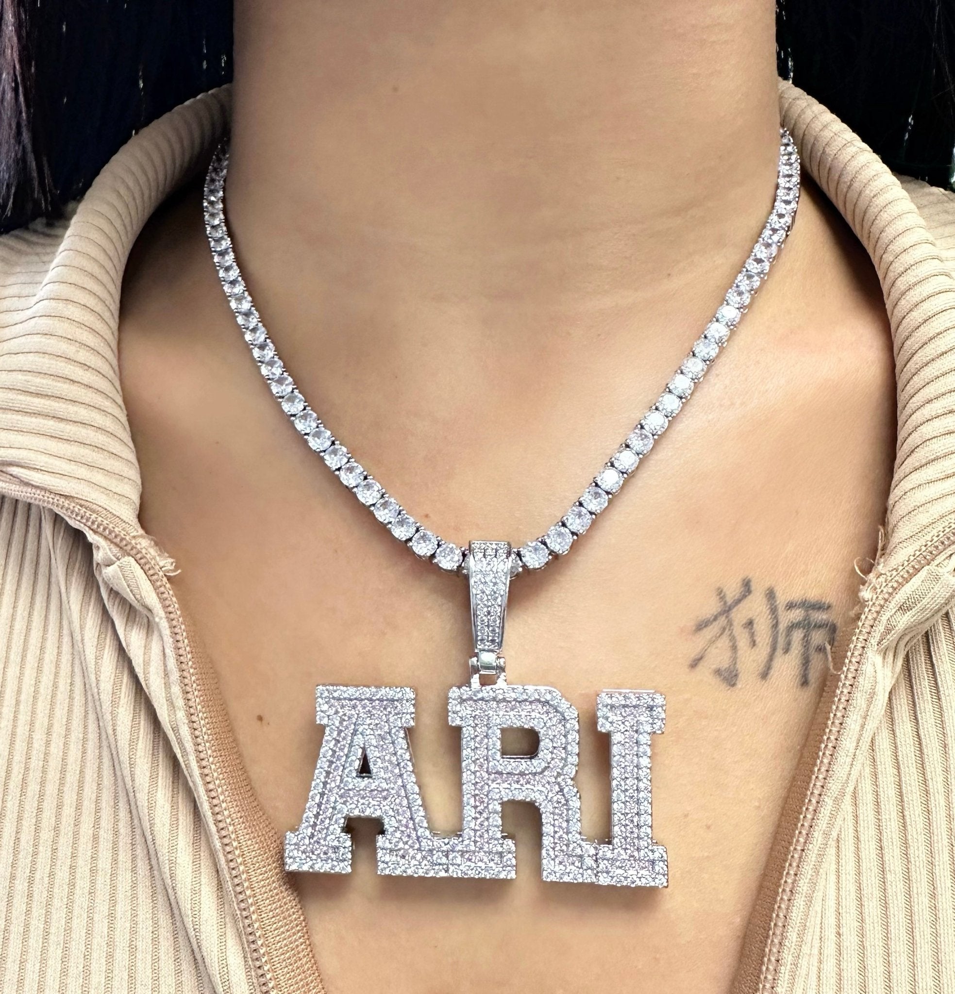 Graduate Custom Name necklace with AAAA cubic zirconia letters in gold, silver, or two-tone — CharmBox