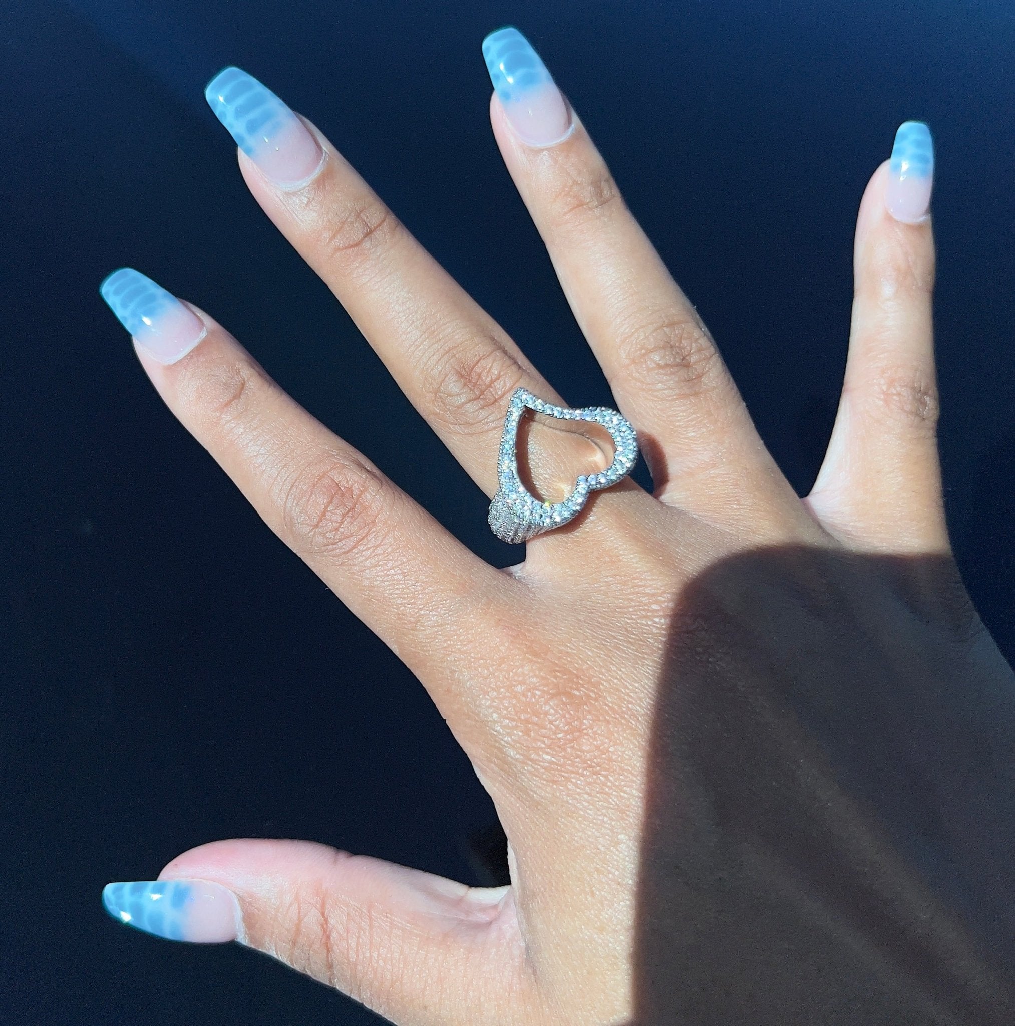 Open Heart Ring — clean open-heart polished band in silver or gold — CharmBox open heart ring